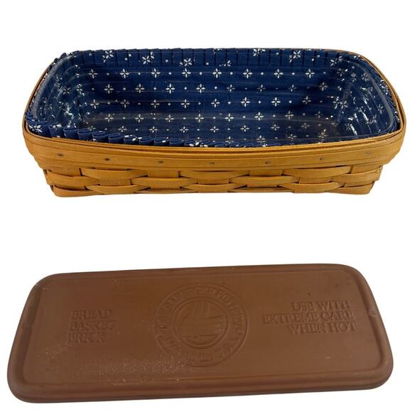 Longaberger Bread Basket, Blue Fabric Liner Plastic Protector and warmer 13x7x3 - Picture 1 of 8